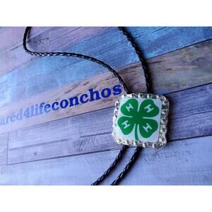 Western Concho Bolo Tie Western Cowboy Cowgirl Necklace Leather 4h Clover GIFT